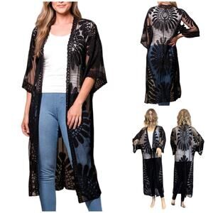 VENUS Lace Kimono Cardigan Wrap Black SZ S/M $59